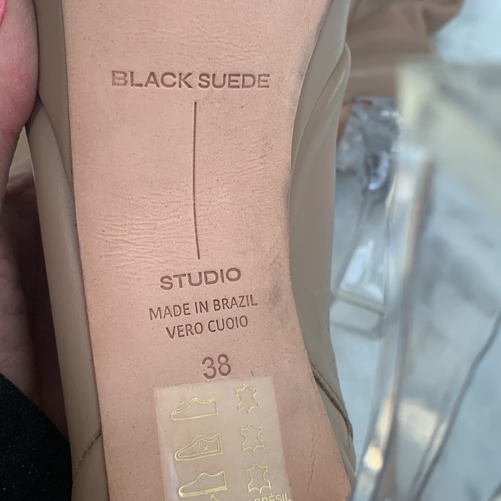 Black Suede Studio Ankle Boots Nude 5โ Heel Acrylic EU 38 / US 8 /1.5โ Platform - Picture 13 of 13